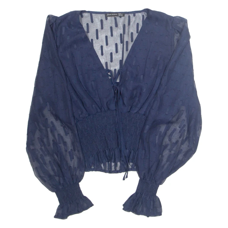 JJWM WOMAN Womens Blouse Blue V-Neck Long Sleeve M