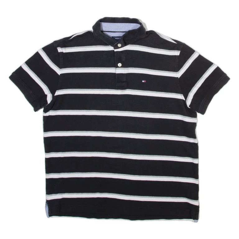 TOMMY HILFIGER Mens Polo Shirt Black Striped M