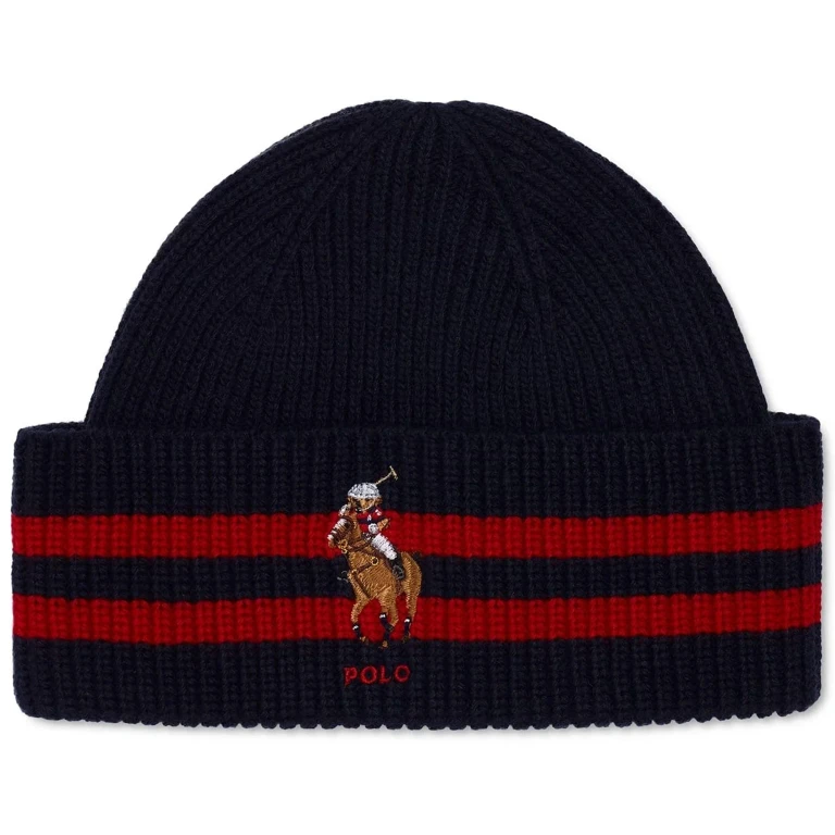 Men's Stripe Cuff Bear Beanie Hats