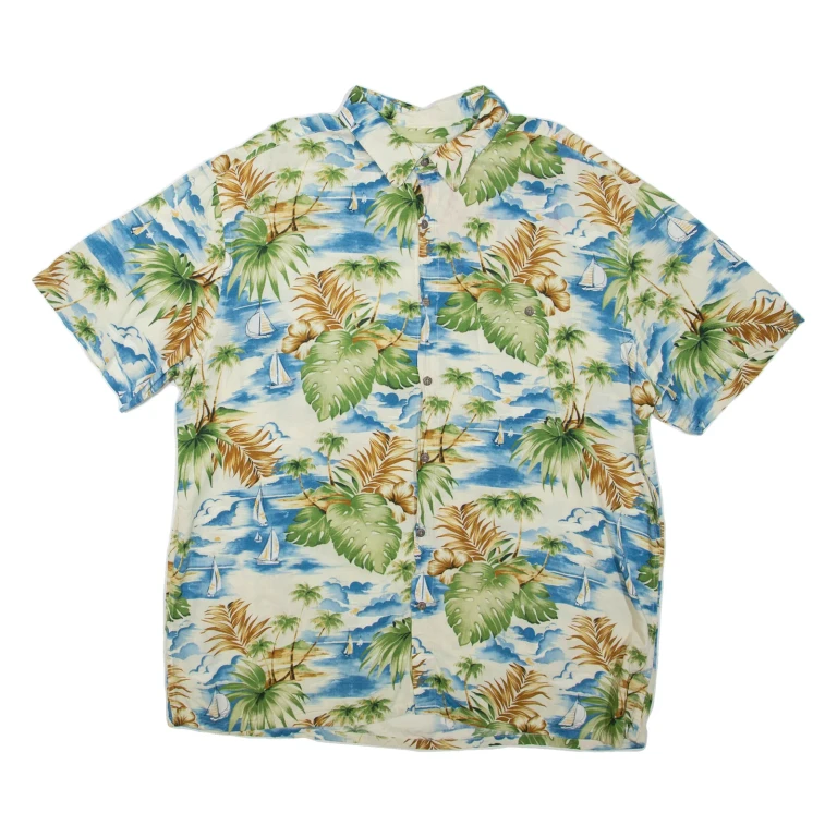 ISLAND SHORES Mens Hawaiian Shirt Blue Crazy Pattern XL