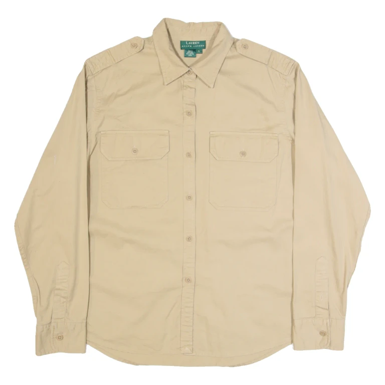 LAUREN RALPH LAUREN Womens Plain Shirt Beige Long Sleeve L