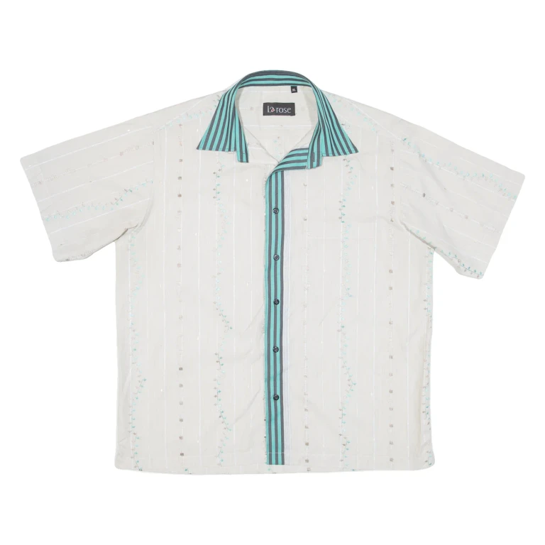 LA ROSE Mens Shirt Beige Crazy Pattern XL