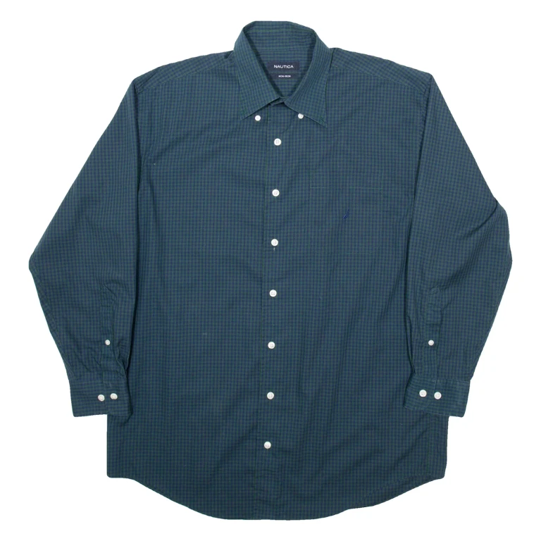 NAUTICA Mens Shirt Green Gingham Long Sleeve M