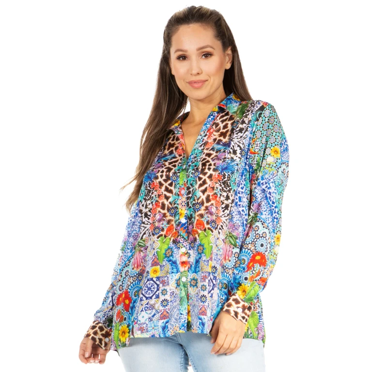 Sakkas Iriss Women's Floral Casual Long Sleeve Boho Summer Blouse