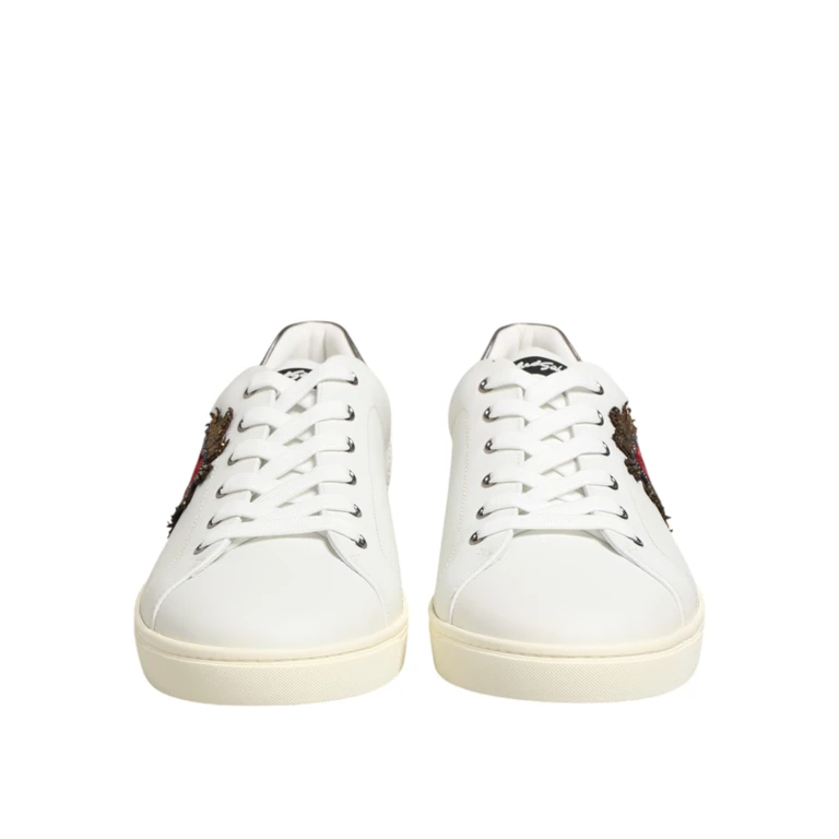 Dolce & Gabbana White Leather Heart Embellished Sneakers Shoes 100lf - Men