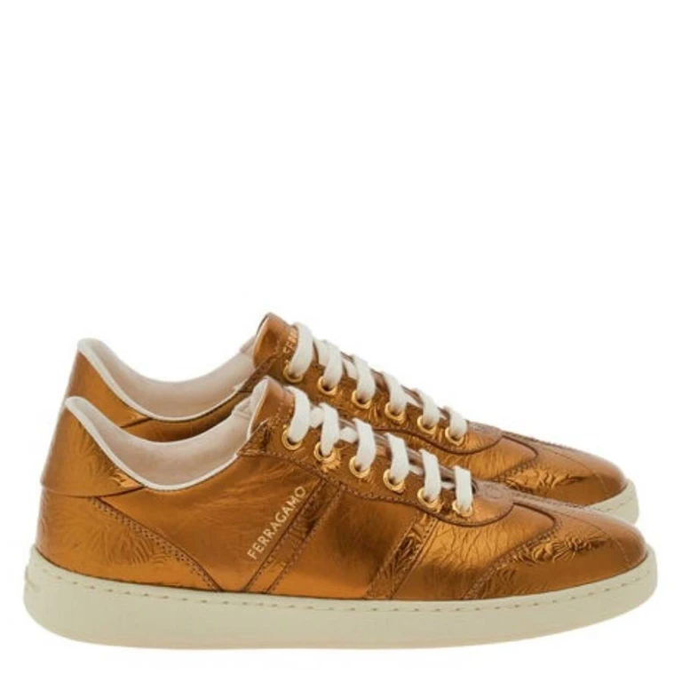 Metallic Leather Low-Top Sneakers, Size 7