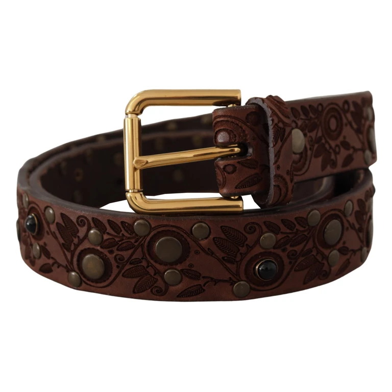 Dolce & Gabbana Brown Calf Leather Embossed Gold Metal Buckle Accessory - Men