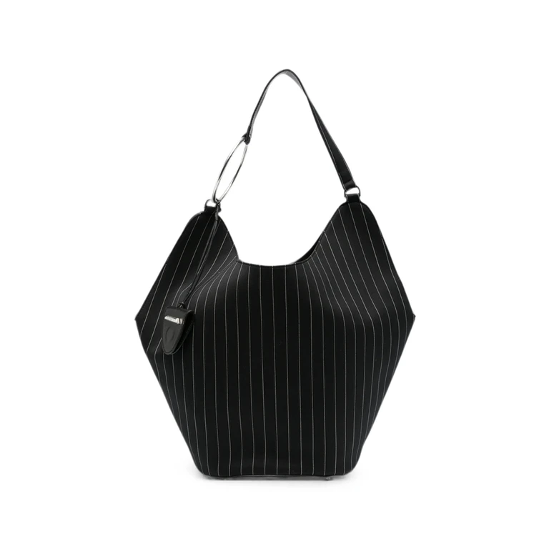 Pinstripe-pattern Ring-handle Tote Bag