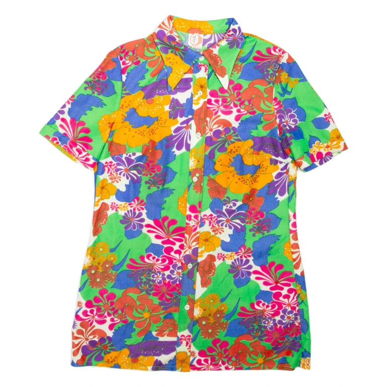 Womens Printed Shirt Green Collared Floral M