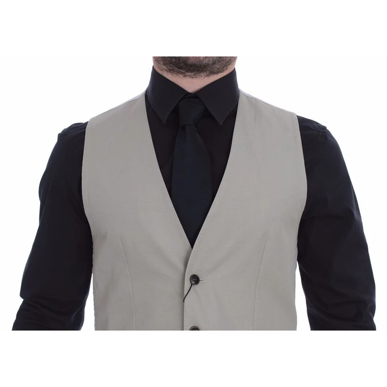 Dolce & Gabbana Beige Silk Blend Dress Formal Vest Gilet Cotton - Men