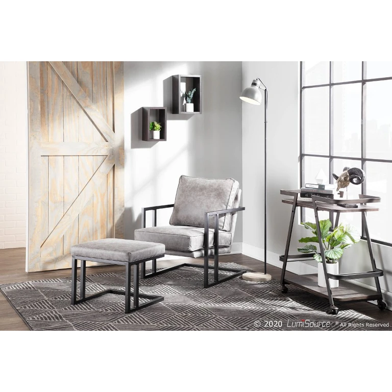 Roman Gray Faux Leather Lounge Chair and Ottoman