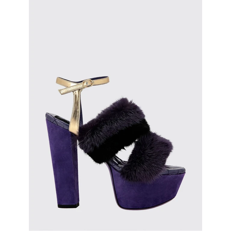 Striped Suede and Fur Platform Sandals (FACSWSA0632PFU026F73)