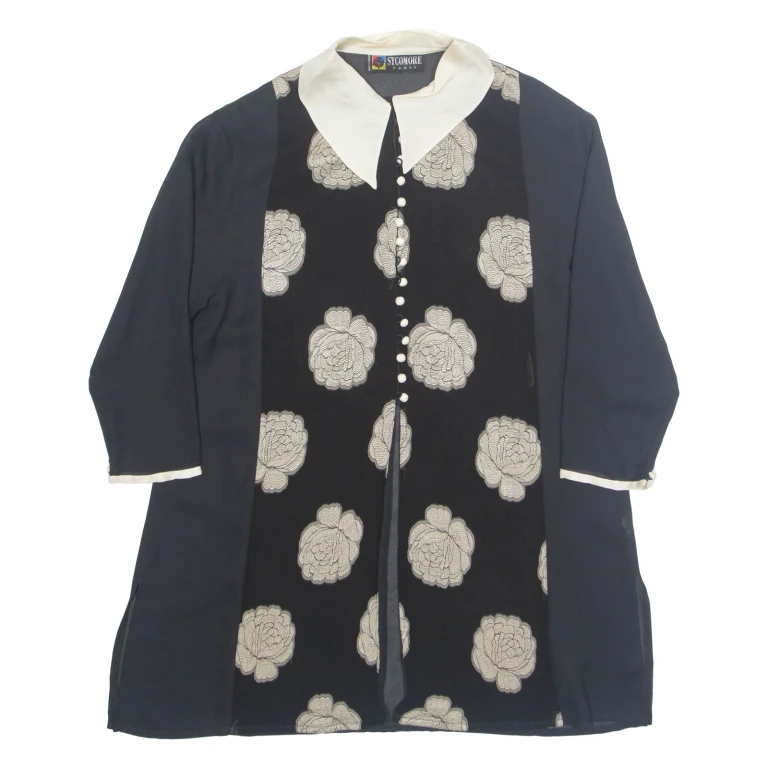 SYCOMORE Womens Oversized Blouse Black Collared Long Sleeve Viscose Fair Isle L
