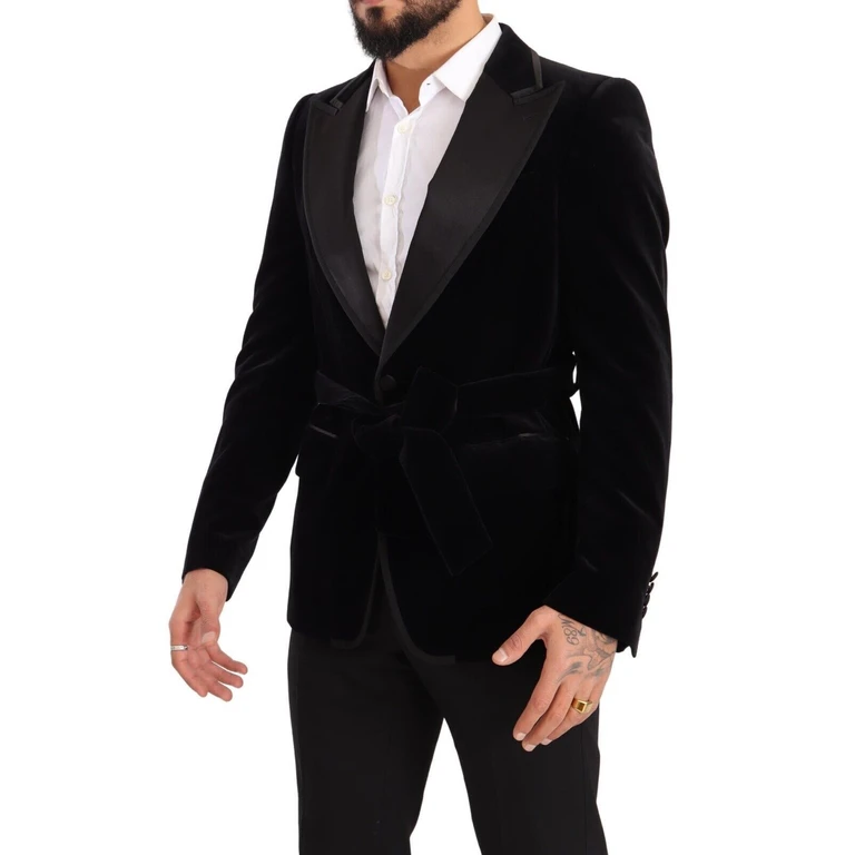 Dolce & Gabbana Black Velvet Single Breasted One Button Blazer Cotton Clothing - Men