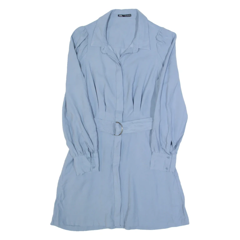 ZARA Womens Shirt Dress Blue Long Sleeve Knee Length S