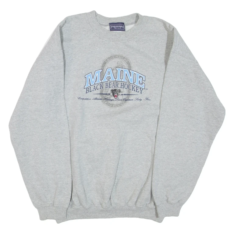 PERRIN WEAR Maine Black Bear Hockey Mens Sweatshirt Grey Crew Neck USA M