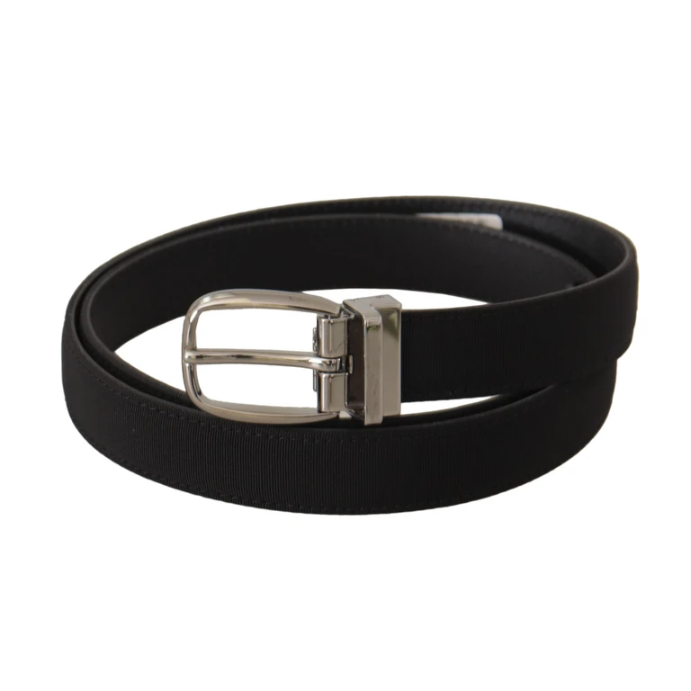 Dolce & Gabbana Black Calf Canvas Silver Tone Logo Metal Belt - Men