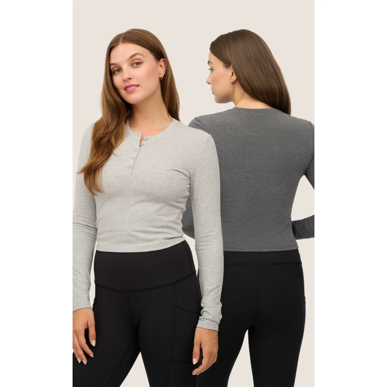 2 PK Heather Long Sleeve Crewneck