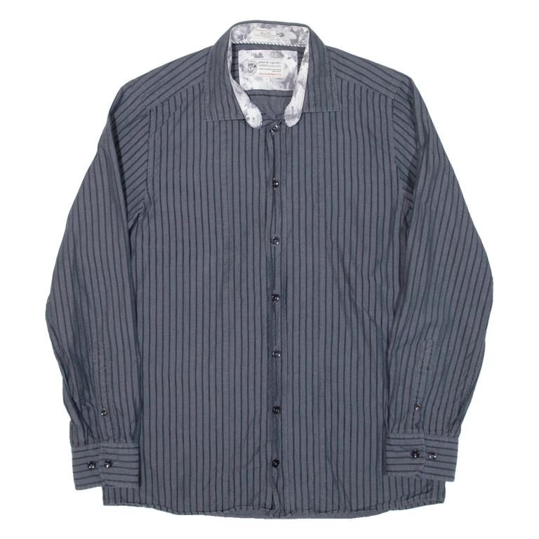 PIERRE CARDIN Mens Shirt Grey Striped Long Sleeve S