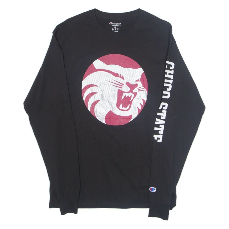 CHAMPION Chico State Mens T-Shirt Black Long Sleeve USA M