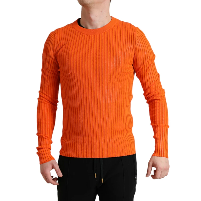 Dolce & Gabbana Orange Knitted Crewneck Men Pullover Sweater Polyurethane Cotton Clothing - Men