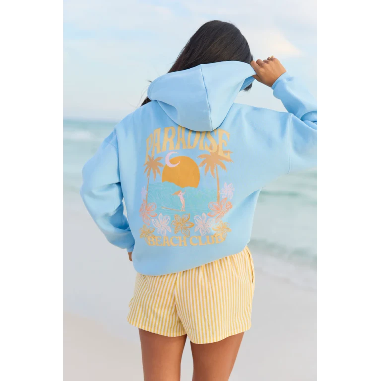 Paradise Beach Club Light Blue Graphic Hoodie