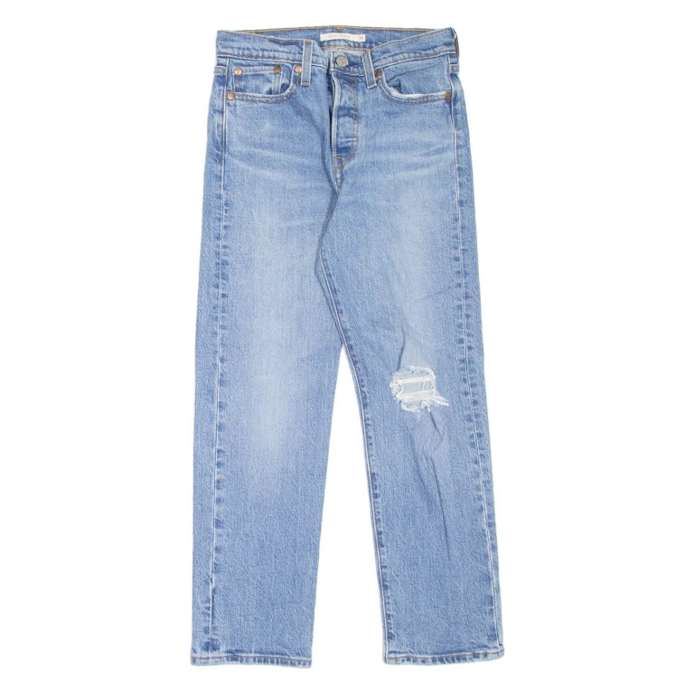 LEVI'S Wedgie BIG E Distressed Womens Jeans Blue Straight Stone Wash W26 L26