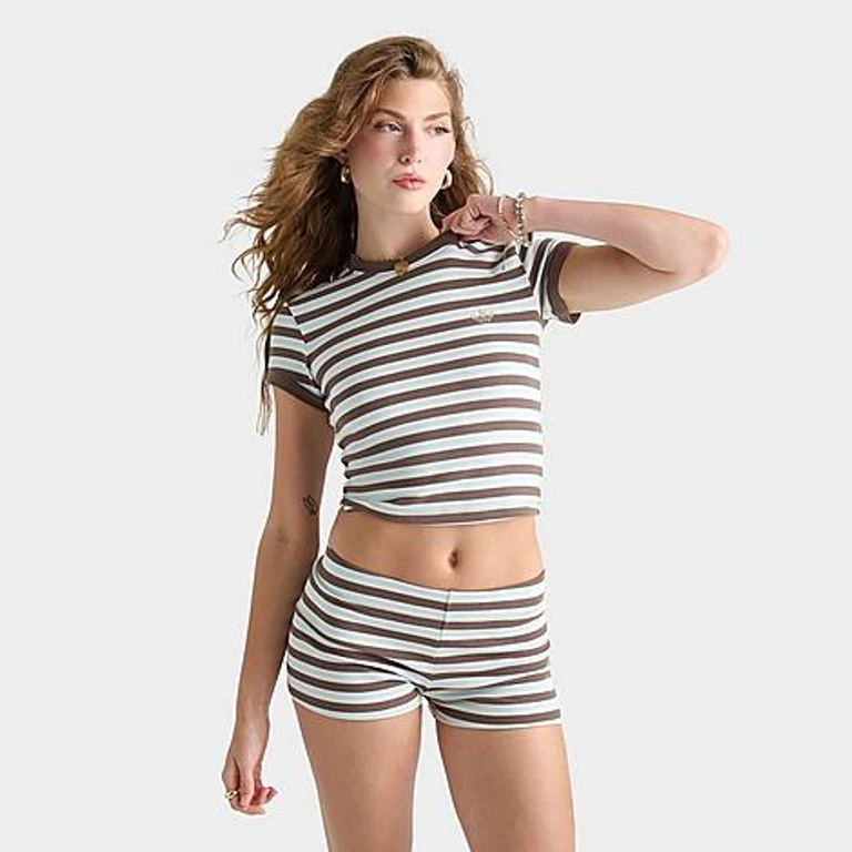 Women's Originals Striped Rib Baby T-Shirt in Ice Blue/Earth Strata Size: XS