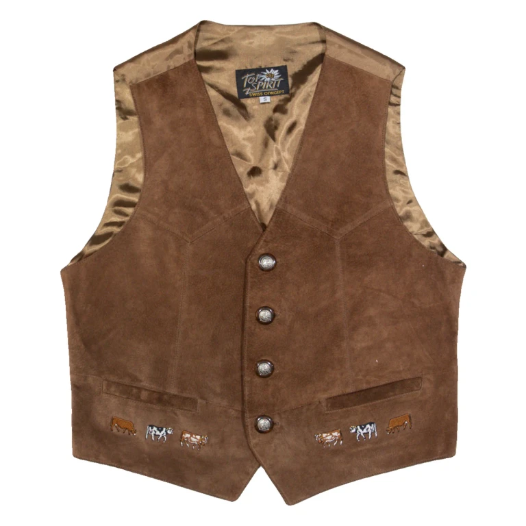 TOP SPIRIT Mens Blazer Waistcoat Brown Leather Suede 90s S