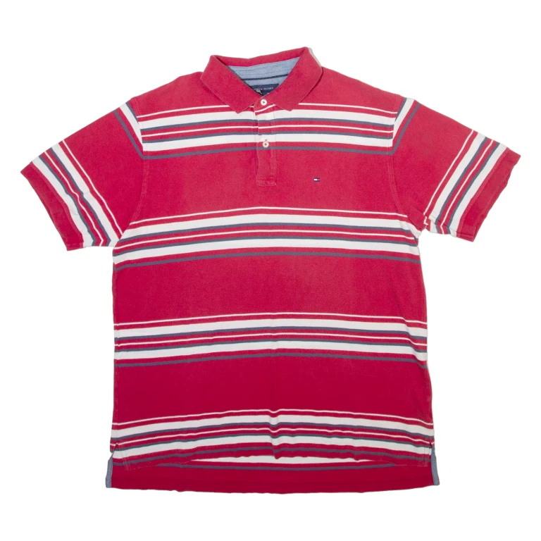 TOMMY HILFIGER Mens Polo Shirt Red Striped XL