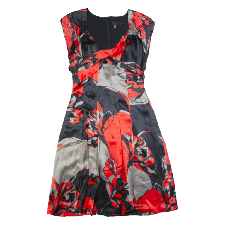 TED BAKER Womens A-Line Dress Black Crazy Pattern Sleeveless Midi M