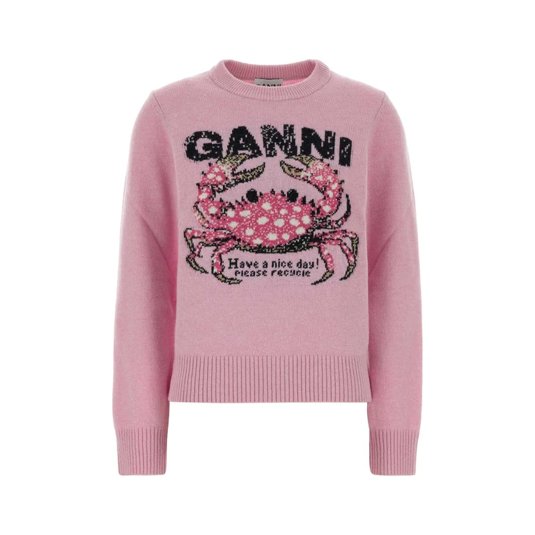 Ganni Pink Wool Blend Sweater Chalk Maglieria - Women