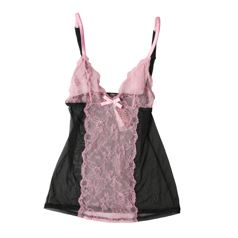 Roberto Cavalli Black Pink Floral Lace Lingerie Top Underwear Nylon Viscose - Women