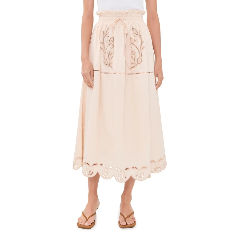 Moon River Eyelet Detail Skirt Cream XS