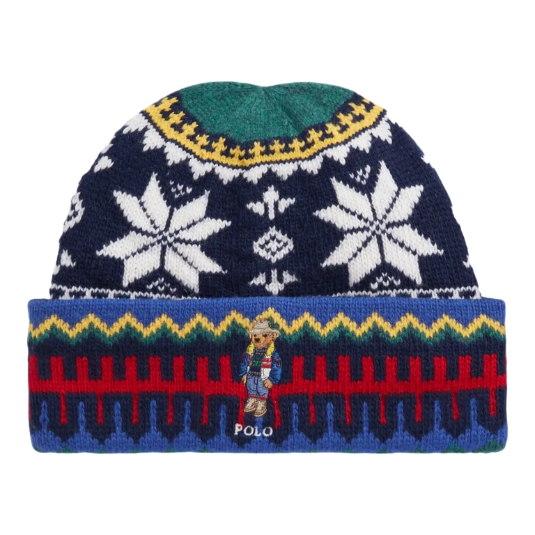 Holiday Jacquard Bear Rib-Knit Women Beanie Fairisle