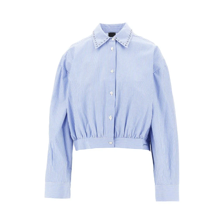 PINKO Striped cropped shirt with studded collar Woman 40