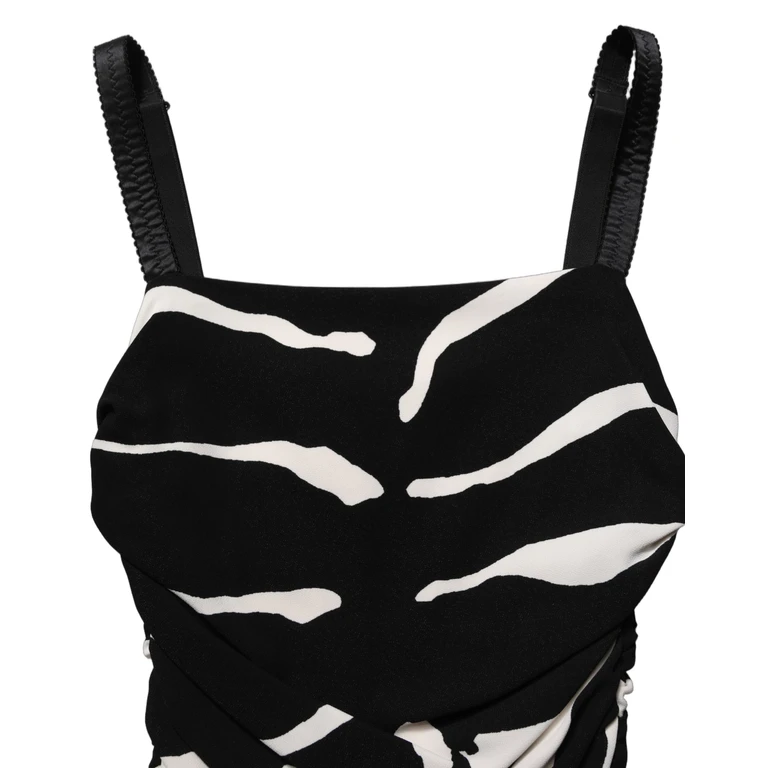 Black White Zebra Cady Calf Length Dress And Viscose Spandex - Women