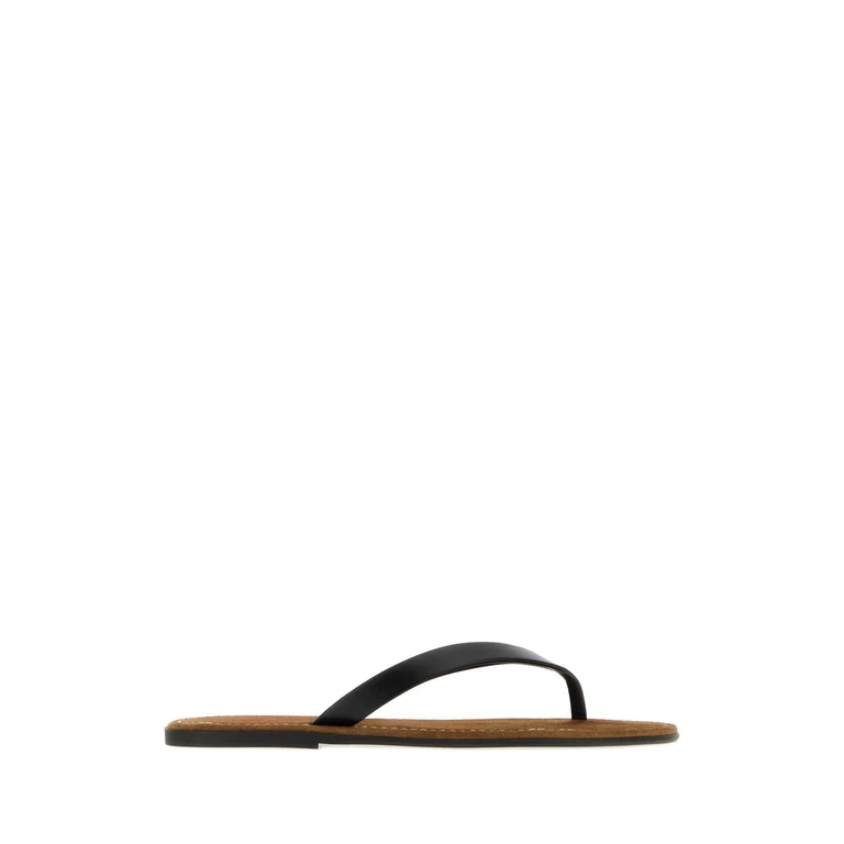 The Row Black Leather Beach Thong Slippers - Women