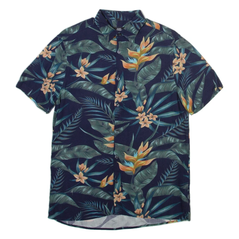MANOR Mens Hawaiian Shirt Blue Floral S