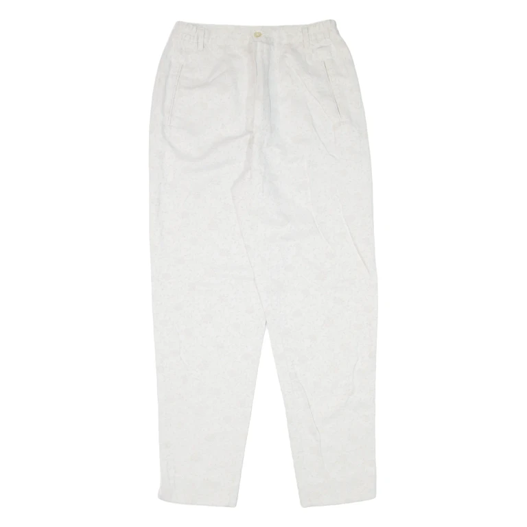 MADIE'S FASHION Floral Womens Trousers White Mom 90s Linen W26 L29