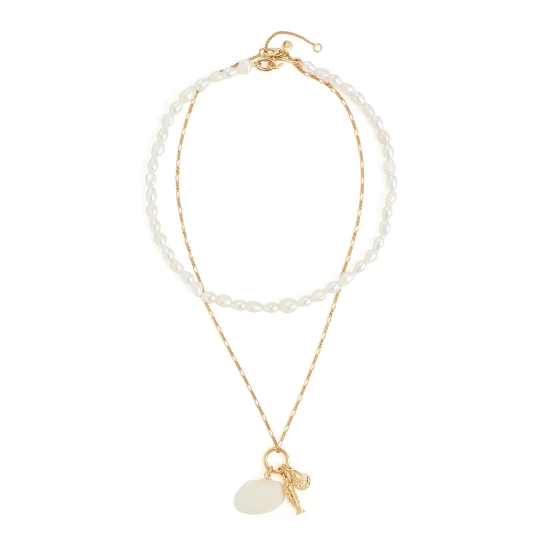 Madewell Madewell x Shopbop Two-Pack Beaded Shell Necklace Set Antique Gold One Size