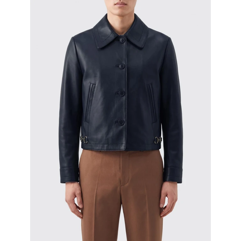 Blue Smooth Lambskin Slim Fit Shirt Jacket (815063XNBBP4001)