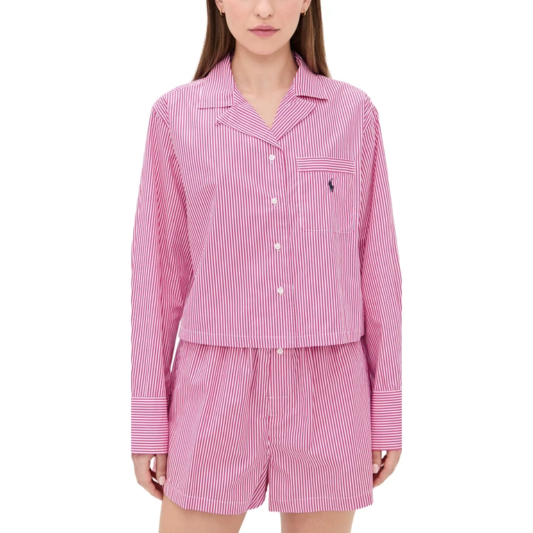 Polo Ralph Lauren Crop Top & Boxer Pajama Set College Pink Stripe S