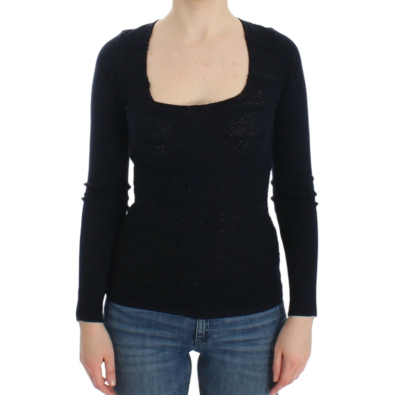 Ermanno Scervino Blue Knitted Wool Stretch Sweater Top - Women
