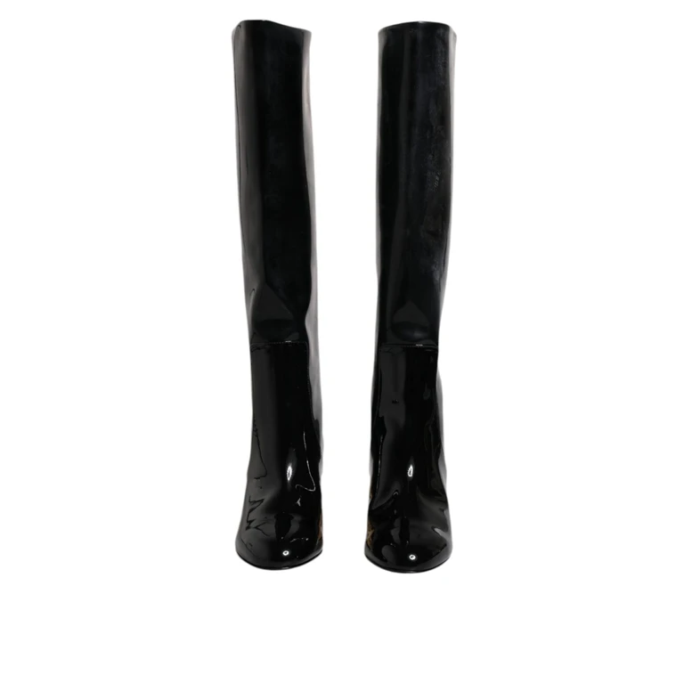 Dolce & Gabbana Black Patent Leather Vally High Boots Shoes - Women