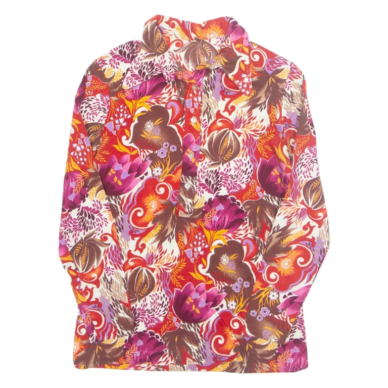 Half Button Down Womens Printed Shirt Pink Collared Long Sleeve Floral M