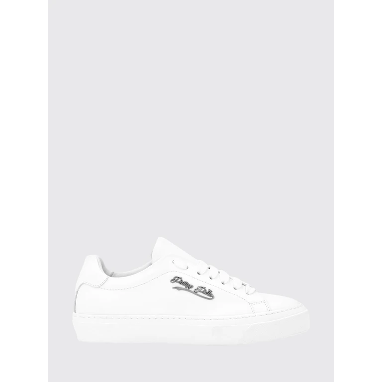 Low Top Smooth Leather Sneakers with Applied Metal Logo (LADSUSC0790PLE005N01)