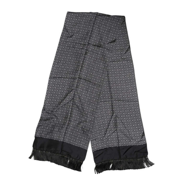 Black Patterned Fringes Men Foulard Scarf Silk - Men