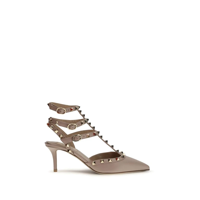 Valentino Garavani Beige Calf Leather Bos Taurus Mid Heel Pumps - Women