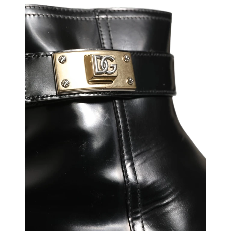 Dolce & Gabbana Black Leather Logo Buckle Mid Calf Boots Shoes - Men